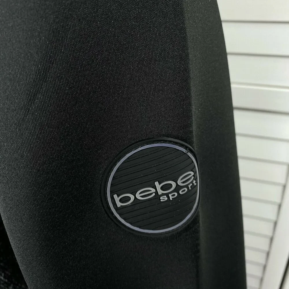 Bebe Sport Black Knit Jacket Scuba Sleeves Logo Patch Womens Size M Olympics '17